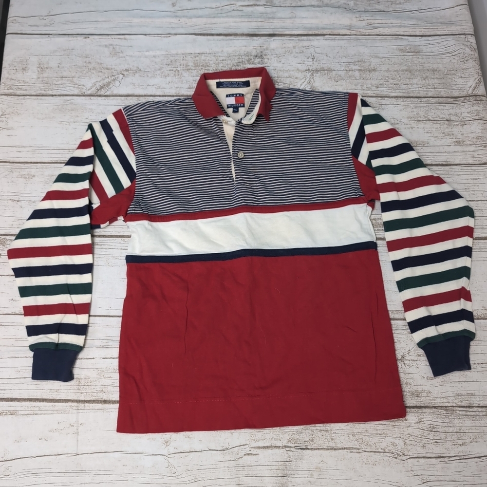 Vintage Tommy Hilfiger Striped Shirt Made In Hong Kong Size Medium